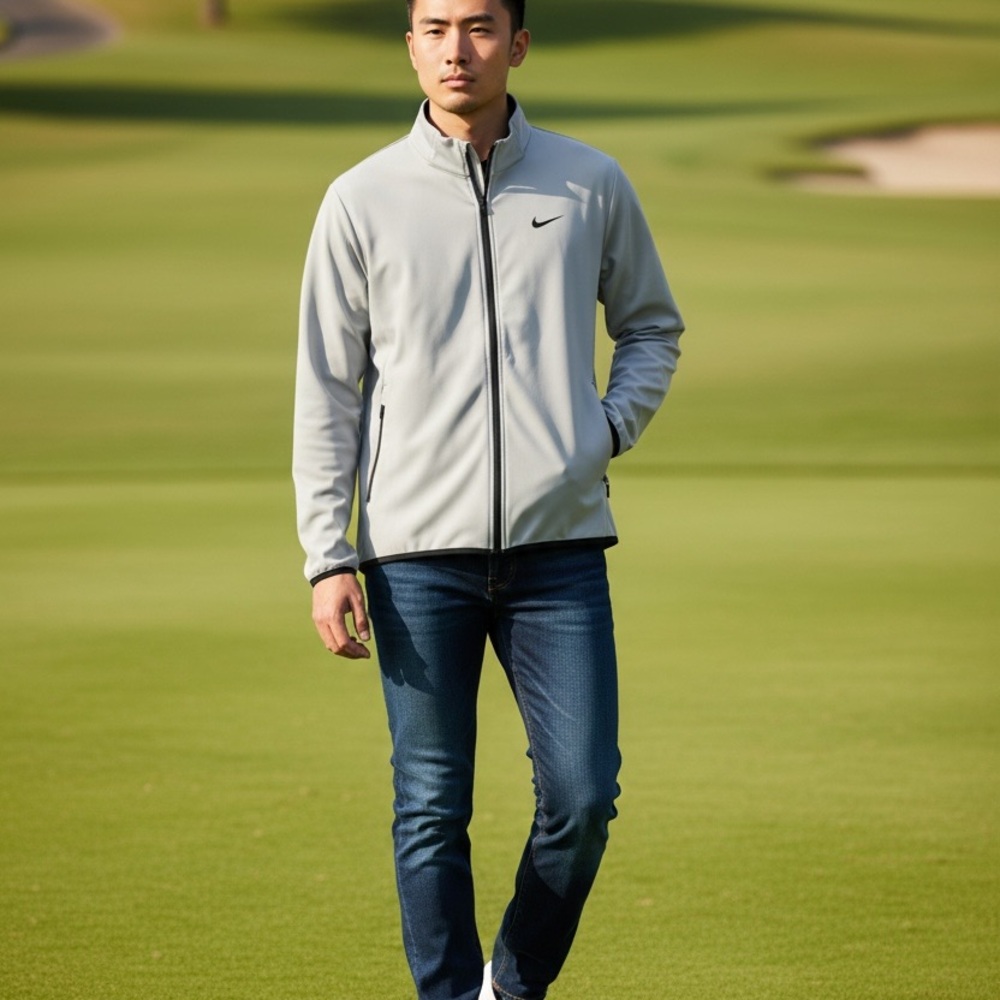 Nike Men’s Light Gray Performance Full-Zip Jacket with Black Trim - Picture 3 of 7